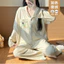Bộ Đồ Ngủ Ngoại Thương Trực Tiếp Cho Nữ Thu Đông Áo Cardigan Cổ Bẻ Nhung Đức Dài Tay Bộ Đồ Mặc Nhà Ngọt Ngào Rộng Rãi