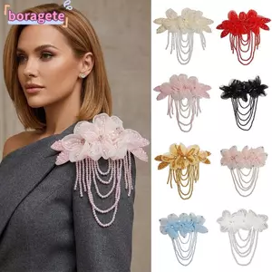 BORAGETE 1 Đề Can May DIY, Tua Rua Có Thể Tháo Rời Hoa Miếng Dán, Pha Lê Voan Đính Hạt Trang Trí Vai Tua Rua Epaulet