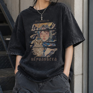 Áo thun 100% cotton tay ngắn form rộng oversize cổ tròn mùa hè dày dặn vintage wash basic unisex