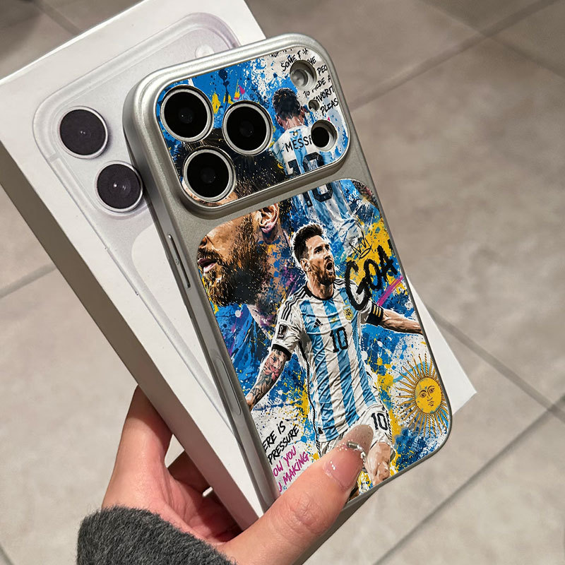 Ốp lưng iPhone Họa tiết da mạ phong cách Argentina số 10 họa tiết Messi iPhone 17 16 15 14 13 12 11 Pro Max Plus Max