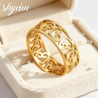 SKYRIM Nữ Thép Không Gỉ Titan Nhẫn Vàng Thiết Kế Trái Tim Rỗng Trang Sức Ngày Valentine Cho Các Cặp Vợ Chồng