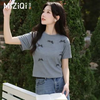 [Miziqi] Áo thun ngắn tay ba chiều màu xám mùa hè dành cho nữ Áo thun ngắn tay mỏng hơn trông ngắn hơn