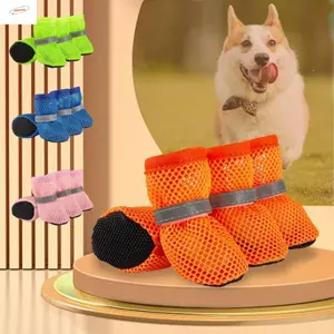 ZENZON 4 Cái / bộ Giày Lưới Cho Chó, Giày Lưới Phản Quang Thoáng Khí, Giày Cho Chó Con Chống Mài Mòn Chống Trơn Trượt Cho Thú Cưng Giày Ngắn Mùa Hè