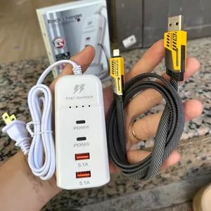 Combo Bộ Sạc Nhanh + Dây Cáp Sạc Trống Gãy Chống Rối 4 in 1 65w Sạc Nhiều Thiết Bị Tương Thích Cao