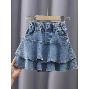 Bé Gái Mùa Hè Mỏng Váy Denim Xuân Thu 2026 Phong Cách Mới Trẻ Em Phong Cách Phương Tây Váy Bánh Lớn Trẻ Em Váy Ngắn