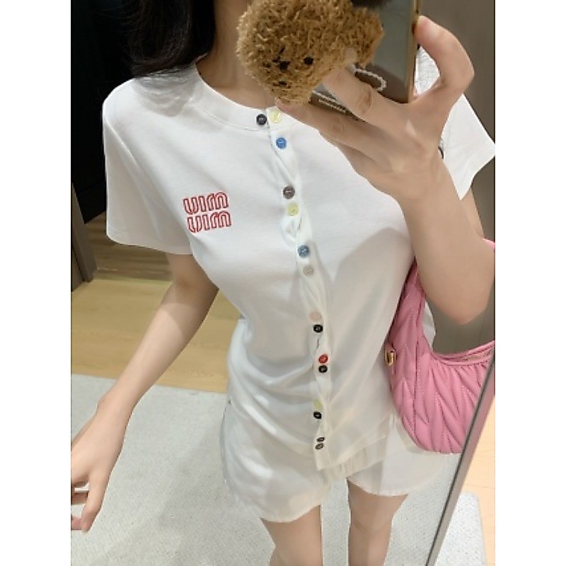 Áo sơ mi thêu cổ tròn mới dành cho nữ