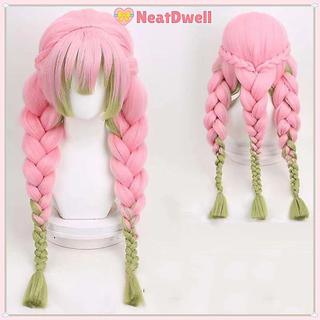 Tóc giả cosplay Demon Slayer Mitsuri Kanroji, màu hồng xanh chất lượng cao cho Halloween