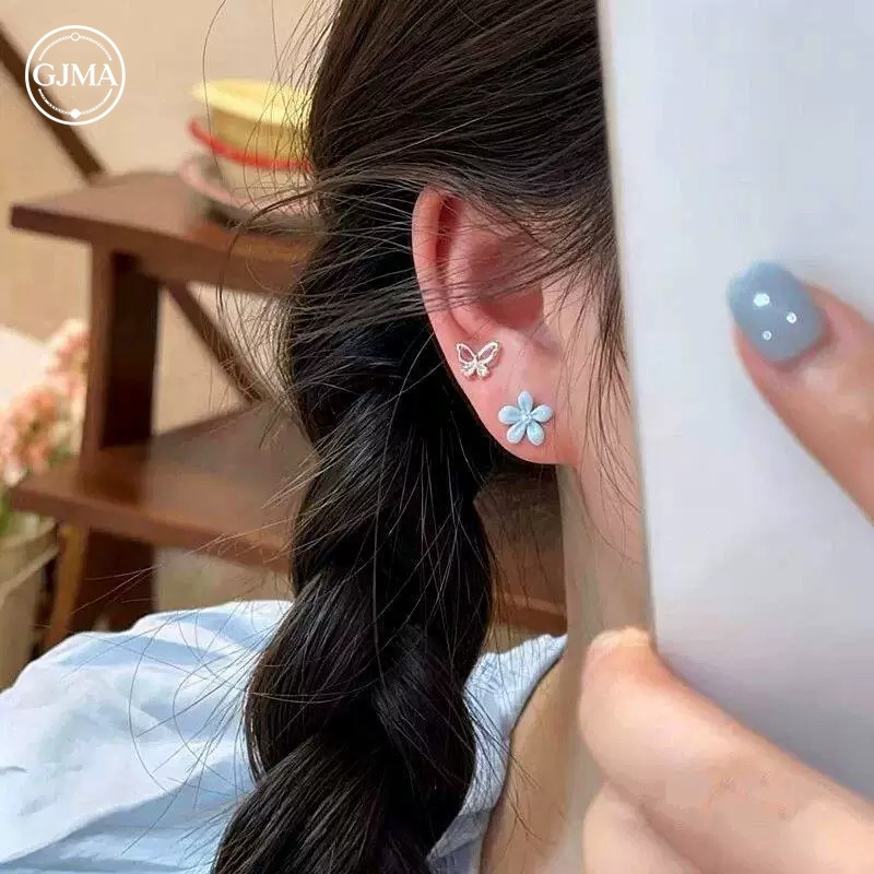 Bông tai thả dầu hình bướm kim bạc Phụ kiện thời trang đơn giản dành cho nữ (Bộ sáu mảnh)