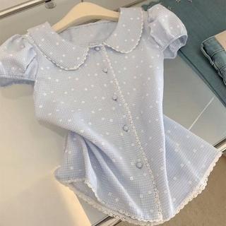 [Ưu đãi đặc biệt trong thời gian có hạn] Áo sơ mi ngắn tay bong bóng nhỏ dễ thương kiểu Pháp Áo sơ mi ngắn tay ngọt ngào