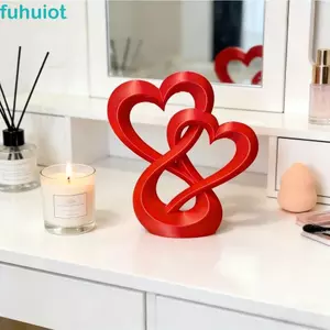FUHUIOT Đồ trang trí trái tim đôi, Đồ trang trí nội thất ô tô ngọt ngào in 3D, Đồ trang trí lễ hội Người yêu Quà tặng Mô hình trái tim rỗng sáng tạo