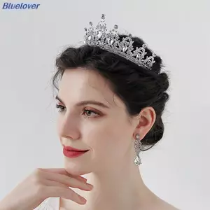 Bluelover Sang Trọng Pha Lê Thanh Lịch Công Chúa Vương Miện Phụ Kiện Tóc Tiara Cho Nữ Đảng Kim Cương Giả Cưới Cô Dâu Vương Miện Đầu Mới Trang Sức