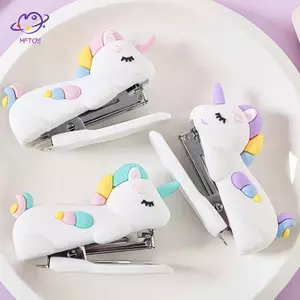 Máy bấm kim Mini màu trắng sành điệu HFTOY, đa chức năng, thích hợp cho đồ dùng văn phòng và học tập, văn phòng phẩm dễ thương và quà tặng sáng tạo ~