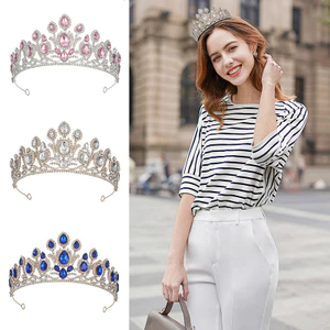 Nữ Hoàng Vintage Hợp Kim Pha Lê Tròn Vương Miện Công Chúa Cưới Mũ Cô Dâu Vương Miện Vương Miện