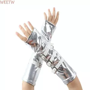 WEETW Dark Gothic Arm Covers, Khóa kim loại Nhẹ Punk Arm Tay áo, Dây đeo cổ tay thời trang Màu trơn Ngón tay nửa tay Găng tay dạo phố