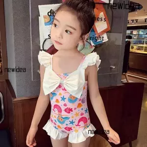 Đồ bơi bé gái NEWIDEA, Mũ bơi đi kèm họa tiết mô hình nàng tiên cá Đồ bơi một mảnh, Quà tặng sẵn sàng ren tay ngắn ánh sáng chất liệu mùa hè Đồ bơi nàng tiên cá Mặc đi biển