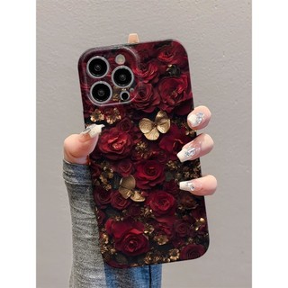 Ốp Điện Thoại Hoa Hồng Lá Vàng Apple 16promax Thích Hợp Cho iPhone15 Đơn Giản 13 / 11 / 14xr Siêu Mỏng 25.8.28