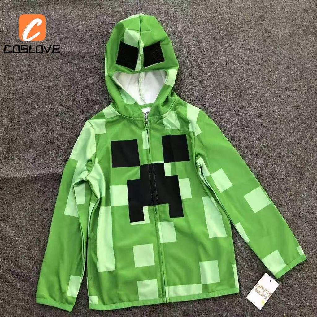Phong Cách Mới Bộ Đồ Cosplay Minecraft Creeper, Quần Áo Dài Tay Màu Xanh Dễ Thương Cho Bé Gái