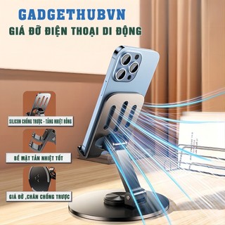 Giá đỡ điện thoại bằng kim loại xoay 360° Đệm silicon chống trượt, có thể gập lại kệ điện thoại nhựa