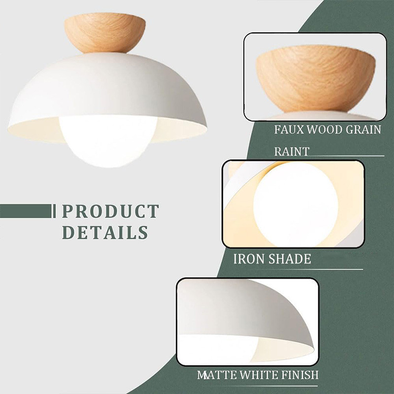 Đèn chùm trần bằng sắt đen trắng Bắc Âu, Đèn Led mặt dây chuyền bằng gỗ phong cách mục vụ, Phòng ngủ Phòng khách Phòng ăn Đèn thả trang trí
