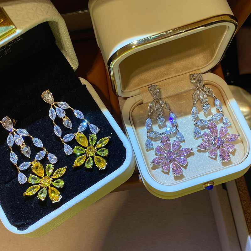 Bông tai tua rua dài tinh tế phong cách mới Zircon sang trọng