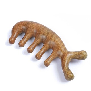 Tinh phẩm không sơn gỗ đàn hương xanh cá heo hình răng lớn Massage Comb Mũi cạo mặt Massage khơi thông kinh mạch rắn gỗ năm ngón tay dưỡng sinh Comb