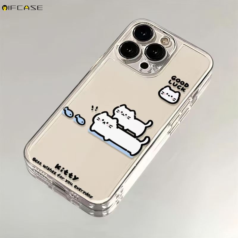 Dành Cho Redmi K80 K70 K70E K60 K60E K50 K40 K40S K30 K30S K30i Pro Ultra 5G 4G Vỏ Điện Thoại Ngộ nghĩnh chồng lên nhau Mèo Trắng Mèo Cá Hoạt Hình Dễ Thương Trong Suốt Vỏ Mềm Ốp Lưng