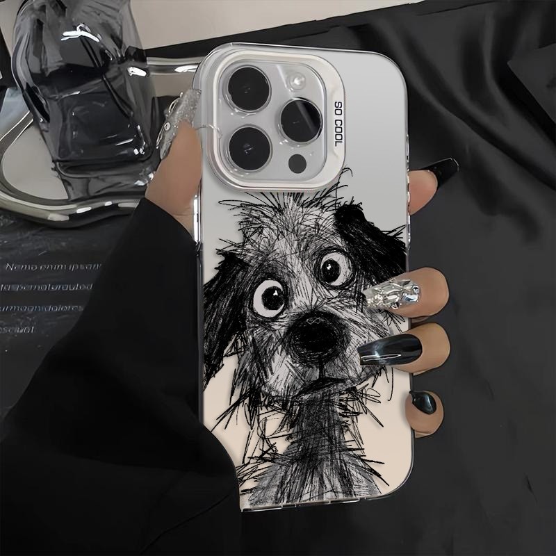 Ốp Lưng iPhone Hình Cún Con Nguệch Ngoạc Đáng Yêu - Tương Thích 16/15/14/13/12/11 Pro Max, XS Max, X