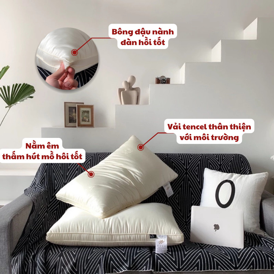 Gối Ruột Tencel bông đậu nành vải lụa MemMinBedding Luxury mát lạnh kháng khuẩn, chống mỏi cổ vai gáy (1 Đôi) - RG27