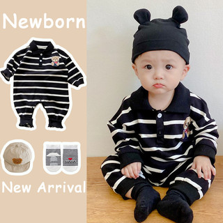 Bé Trai Sơ Sinh Cotton Dễ Thương Mềm Mại Và Thoải Mái Quần Áo Mùa Đông Gấu Sọc Đen Áo Liền Quần Quà Tặng Giáng Sinh (0-24 tháng)