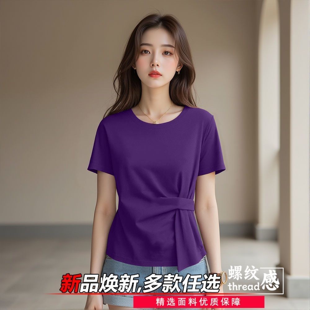 Áo thun ngắn tay cổ tròn nữ, thiết kế rộng rãi phù hợp mùa hè