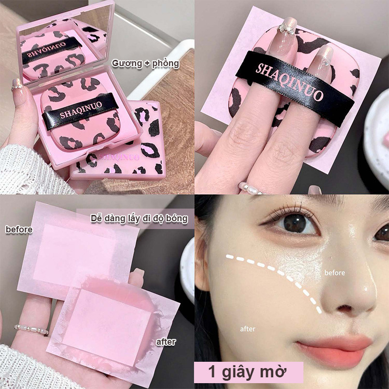 Giấy Thấm Dầu Cao Cấp 100 Tờ Gecomo, Than Tre/Hương Hoa Hồng, Kèm Hộp Đựng + Bông Phấn + Gương Tiện Lợi
