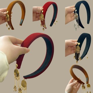 Băng đô nhung có tua vàng phong cách Trung Quốc cho phụ nữ, phụ kiện tóc băng đô độc đáo, trang trí tóc phong cách Trung Quốc mới, bán buôn 4UOC