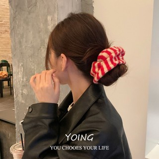 Dây Buộc Tóc Len Sọc Đỏ Phong Cách Mới, Thích Hợp Cho Nữ
