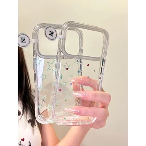 Trong Suốt Trong Suốt Đáy Ngôi Sao Tình Yêu Ốp Lưng Điện Thoại Thích Hợp Cho iphone17promax Phong Cách Hàn Quốc Thích Hợp Cho iPhone16pro Vỏ Bảo Vệ Điện Thoại Bạc Hà Xanh Toàn Màn Hình Kim Cương Màu