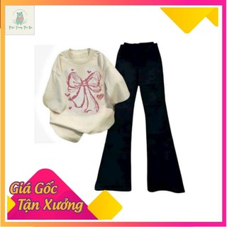 sét bộ quần ống loe + mix áo phông nơ Loang form rộng-