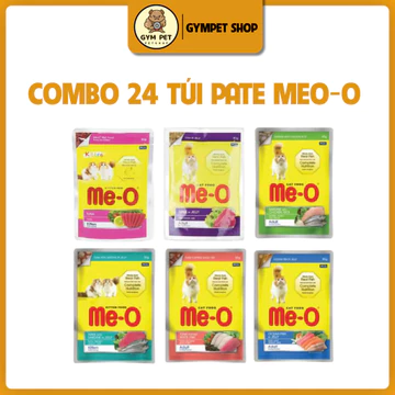 Combo 24 Gói Pate Cho Mèo Me-o 80g Mix Vị - Pate Xốt Cho Mèo - Thức Ăn Hỗn Hợp Dinh Dưỡng Dạng Ướt Cho Mèo - PETGYM