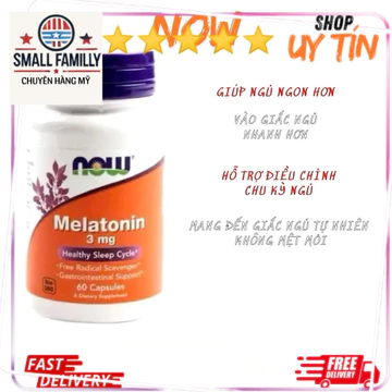 [Date 2028] Viên uống hỗ trợ ngủ ngon NOW Melatonin 3mg 60 viên – điều hòa chu kỳ giấc ngủ, giảm căng thẳng_SmallFamilly