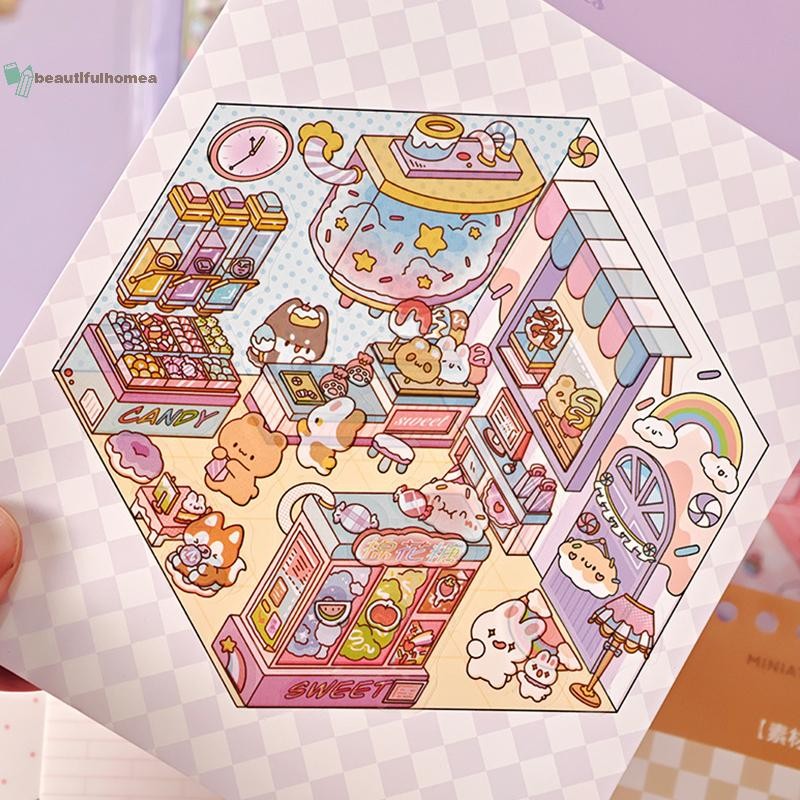 BeautifulHomeA 40 Cái 3D Diorama Sticker Book Quiet Book Crafts With Miniature House Scenes 3D Visual Scene Sticker DIY Sticker VN