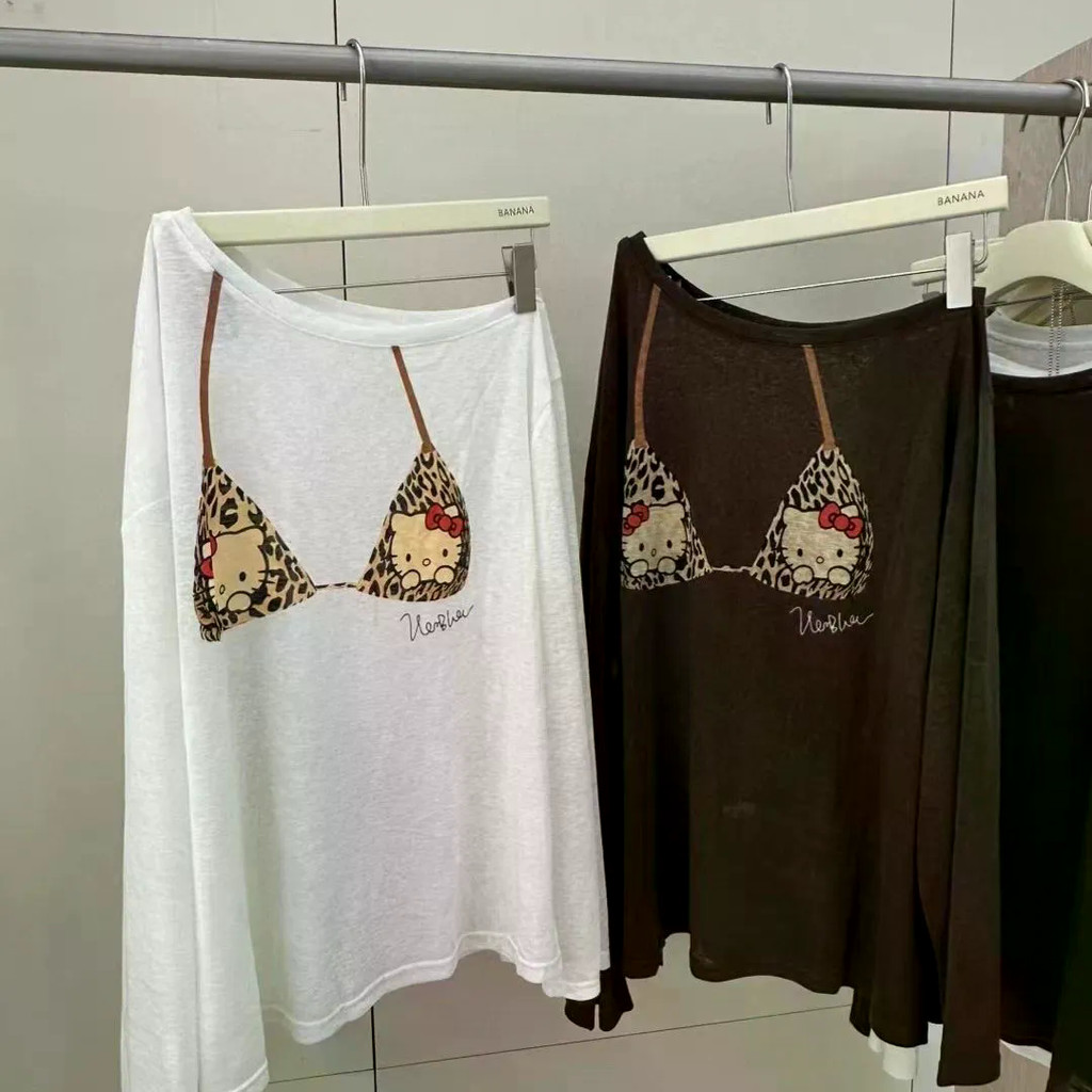 Milyfashion Loose Size Lớn In Hình Mèo Chống Nắng Đeo Vai Dài Tay T Quần Áo Nữ