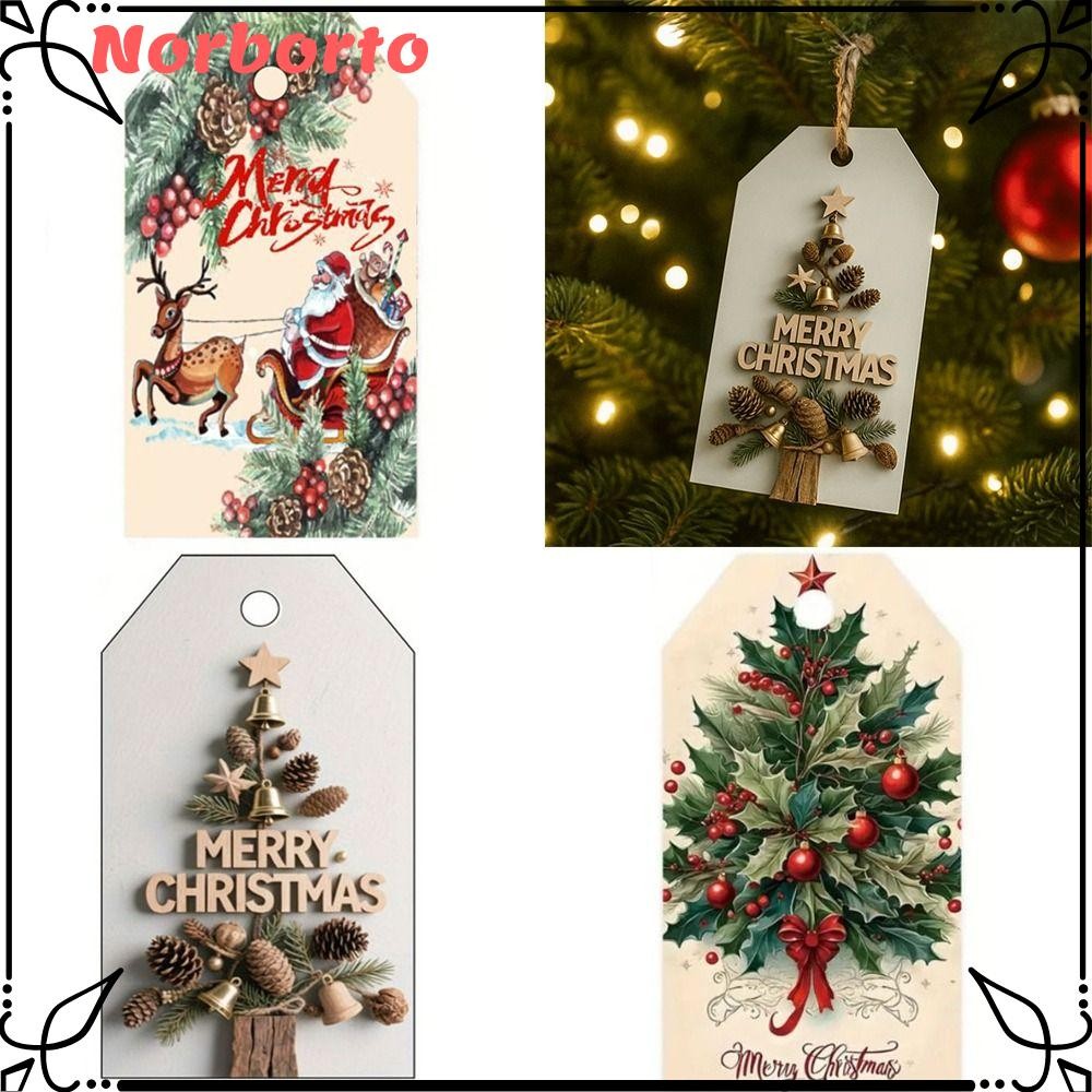 NORBORTO 48 Chiếc Thẻ Giáng Sinh, Ông Già Noel Nai Sừng Tấm Giáng Sinh DIY Thẻ, Vintage Có Dây Giấy Giáng Sinh Treo Nhãn Trang Trí Tiệc