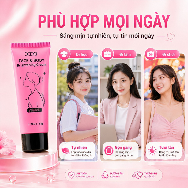 XIXI Kem Nâng Tone Mặt & Body, Sáng Mịn Tự Nhiên, Dưỡng Ẩm, Dễ Tán Không Bết Dính 70g wm004