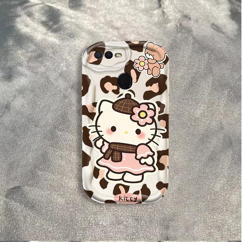 Ốp Silicon Hoạt Hình Cho OPPO A5S A7 A12 F9 F9 Pro Phụ Kiện 3D Vỏ Điện Thoại Mềm TPU Da Báo Kitty Ốp Lưng Chống Sốc