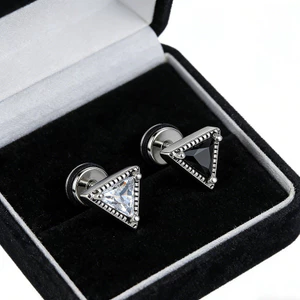 Bông tai zircon tam giác Shuling unisex titan vít đinh tán tai