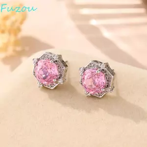 Bông tai đính đá Zircon màu hồng FUJIZOU, Thiết kế độc đáo Bông tai hình học hình bát giác tinh tế, Ánh sáng thanh lịch sang trọng sang trọng Thiết kế đa năng Bông tai cánh hoa hồng Zirconium