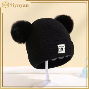 Siyuyan Mũ Mùa Đông Dễ Thương Màu Trơn Len Dệt Kim Bonnet Bebe Bé Sơ Sinh Mũ Pompom Cho Trẻ Em Bé Trai Bé Gái Trẻ Em Mũ Ấm VN