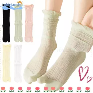 EBINLANDS 1 Đôi Tất Hai Gót, Tất Cotton Lược Thoáng Khí Mềm Mại Chia Ngón Chân, Kem Màu Kẹo Mỏng Sọc Nhật Bản Tabi Sox Mùa Hè Người Phụ Nữ