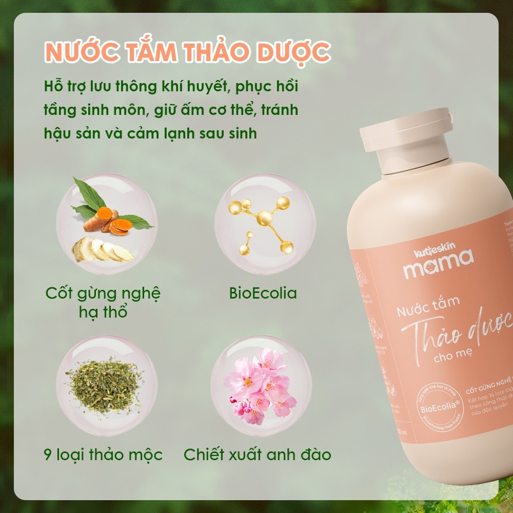 Nước Tắm Thảo Dược Cho Mẹ Bầu Và Sau Sinh Kutieskin Mama Giữ Ấm Cơ Thể, Sạch Sản Dịch 300ml KMN03