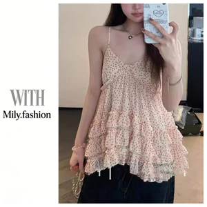 Milyfashion Sweet Polka Dot Print Xù Sling Summer Loose All-Match Casual Top ZKDI