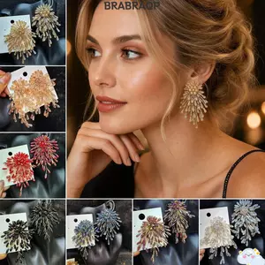 Bông tai pha lê BRABRAA, kiểu bông tuyết lấp lánh, hình ngôi sao thủ công, trang sức cô dâu thời trang dự tiệc