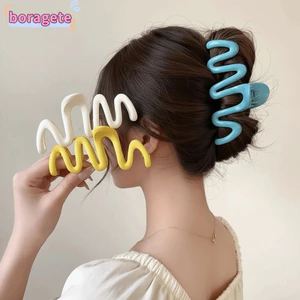 Kẹp móng vuốt cua sóng BORAGETE, Kẹp tóc cá mập thanh lịch Hàn Quốc, Phụ kiện tóc bé gái bằng nhựa 10,5cm dễ sử dụng
